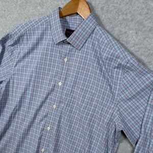 UNTUCKit Mens Large Blue Pink Plaid Performance Stretch Long Sleeve Button Down